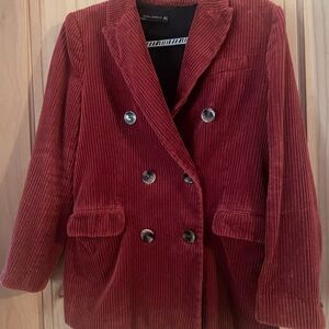 Zara,women rusty- red corduroy double breasted blazer.